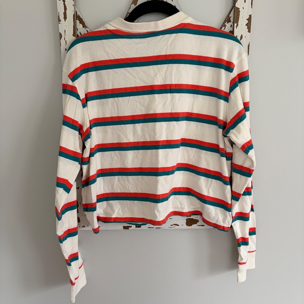 Obey Glenview Top striped long-sleeve cropped polo shirt size Large - Picture 2 of 8